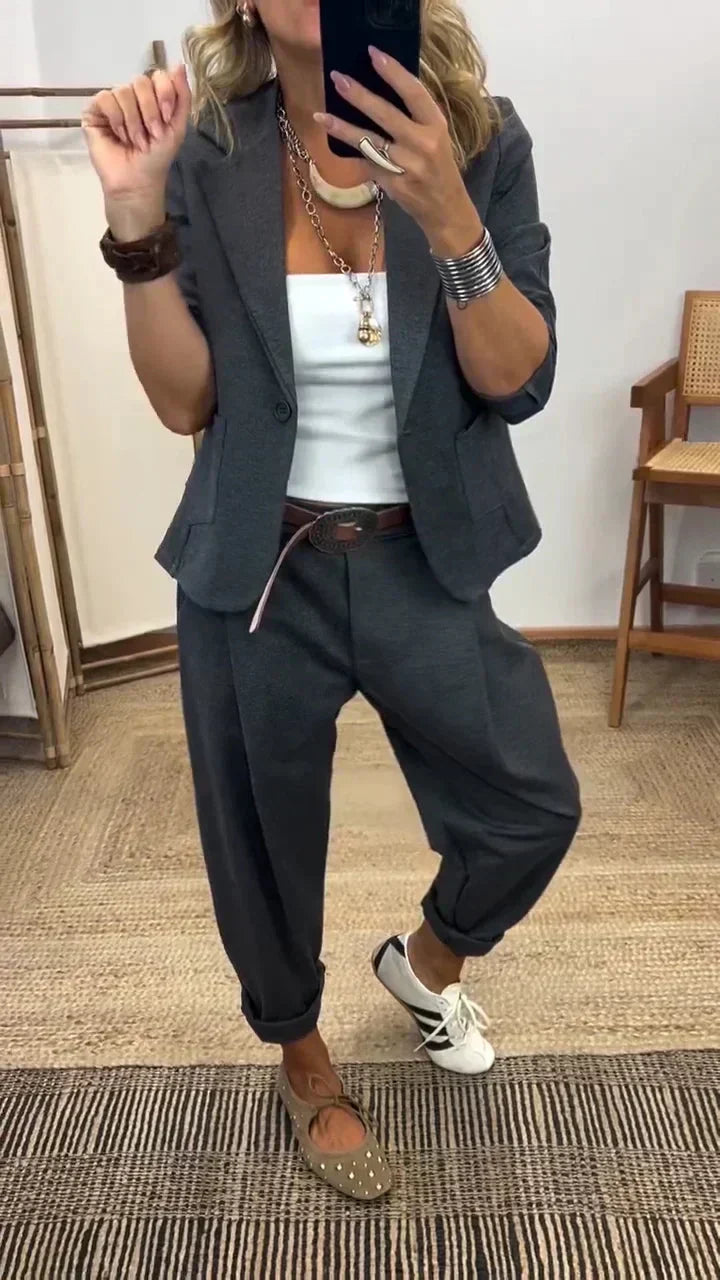 👔 50% OFF! 💼 Women's Business Suit – Blazer with Collar & Trousers, Non-Iron & Classic Look 👖